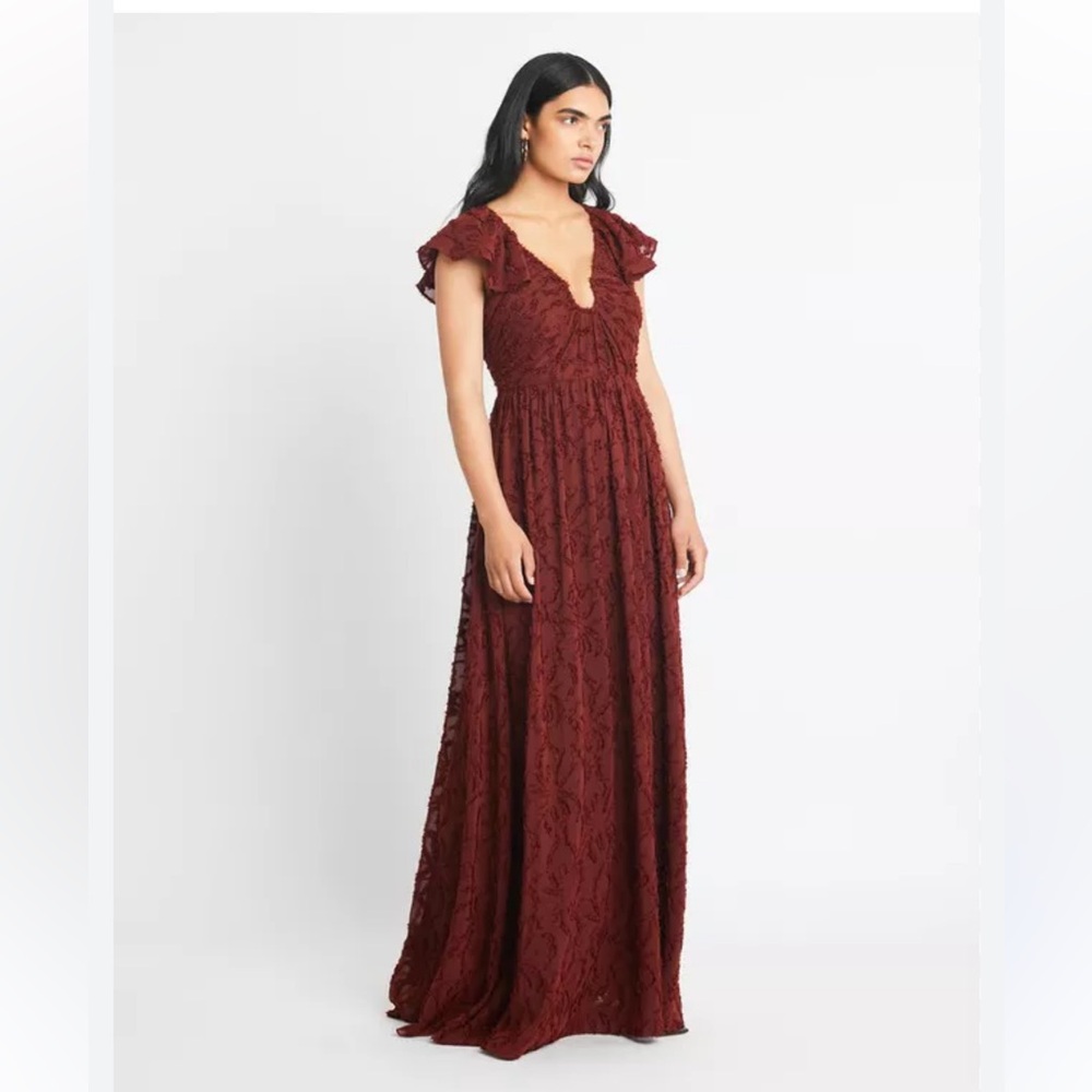 Tanya Taylor Burgundy Lace Maxi Dress